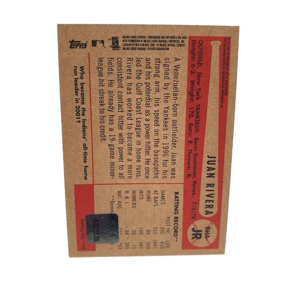 Juan Rivera BHA JR Autograph Baseball Card 2002 Bowman Heritage - Picture 2 of 2